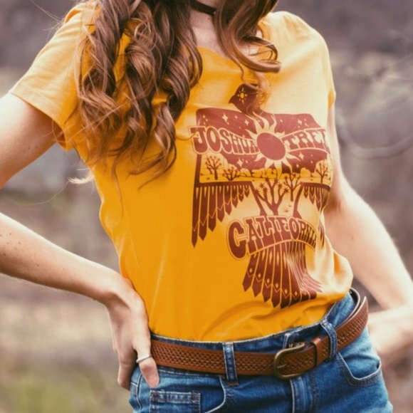 Mustard Yellow California Joshua Tree Eagle Graphic Tee - Picture 2 of 4
